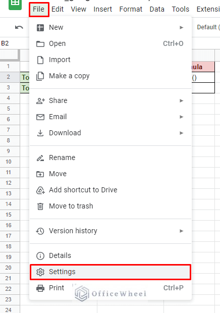 navigating to settings from the files tab